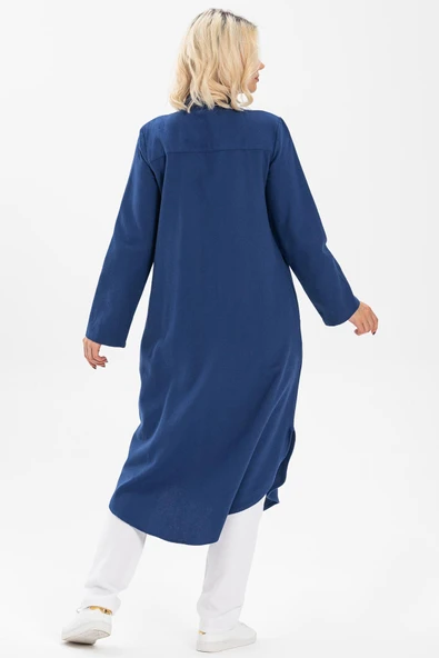 Uzun Kol Merve Pazen Sonbahar ve Kışlık Tunik Saks Sks 2XL Saks - Resim 2