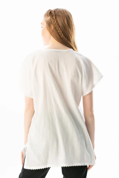 Kısa Kol Şile Bezi Naz Yazlık Bluz Beyaz Byz - Resim 2