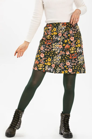 Hande Pazen Kısa Sonbahar ve Kışlık Etek Bahar Desen Yeşil Ysl ürün görseli