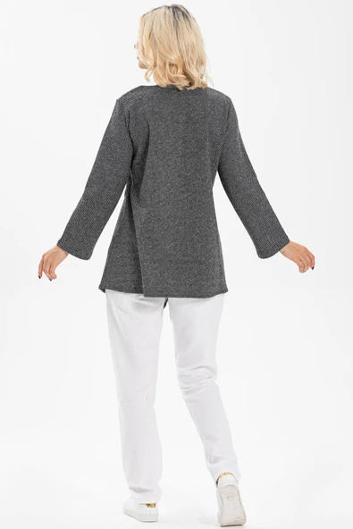 Uzun Kol Adile İnterlok Sonbahar ve Kışlık Tunik Gri Gri L Gri - Resim 2
