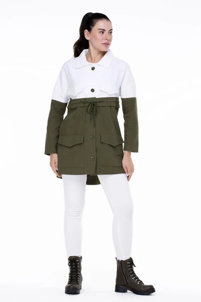 Uzun Kol Pazen Hazal Sonbahar ve Kışlık Ceket Haki Hk L/XL Haki - 1
