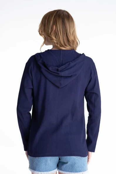 Uzun Kol Şile Bezi Kapüşonlu Mevsimlik Bluz Mor Mor S Mor - Resim 2