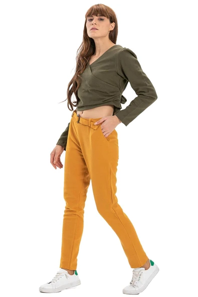 Kemerli Pazen Sonbahar ve Kışlık Pantolon Hardal Hrd 36 Hardal - 5