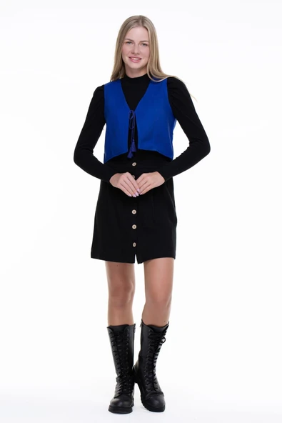 Kolsuz Necla Pazen Kısa Sonbahar ve Kışlık Yelek Saks Sks 2XL Saks