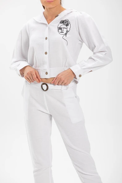 Uzun Kol Hüma Pazen Sonbahar ve Kışlık Bluz Beyaz Byz L Beyaz - Resim 3