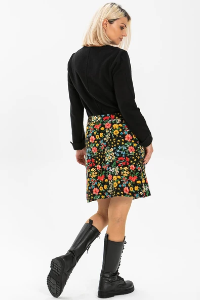 Hande Pazen Kısa Sonbahar ve Kışlık Etek Bahar Desen Siyah Syh - Resim 2