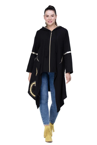 Uzun Kol Efsun Pazen Sonbahar ve Kışlık Ceket Siyah Syh - Resim 10