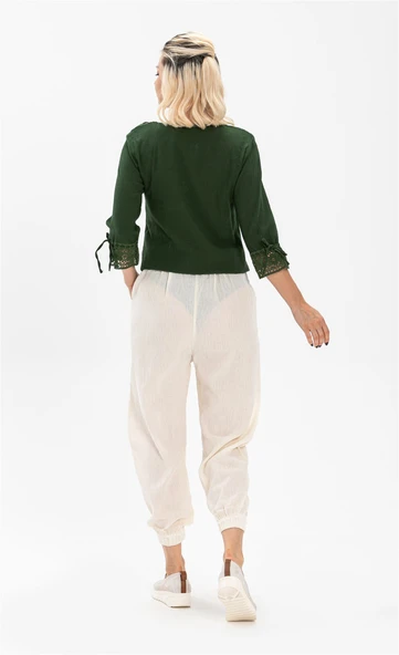 Zehra Şile Bezi Yazlık Bluz Yeşil Ysl S Yeşil - Resim 2