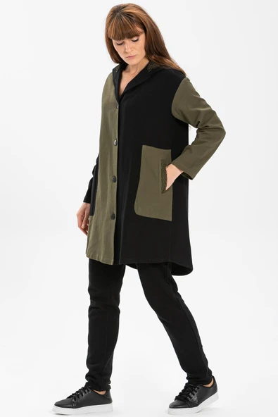 Uzun Kol Kapüşonlu Hayal Baskılı Pazen Sonbahar ve Kışlık Ceket Haki Hk L/XL Haki - 4