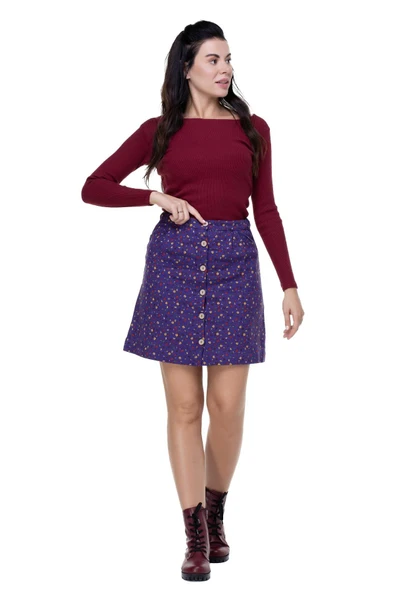 Hande Pazen Kısa Sonbahar ve Kışlık Etek Çıtır Desen Mor Mor - Resim 7