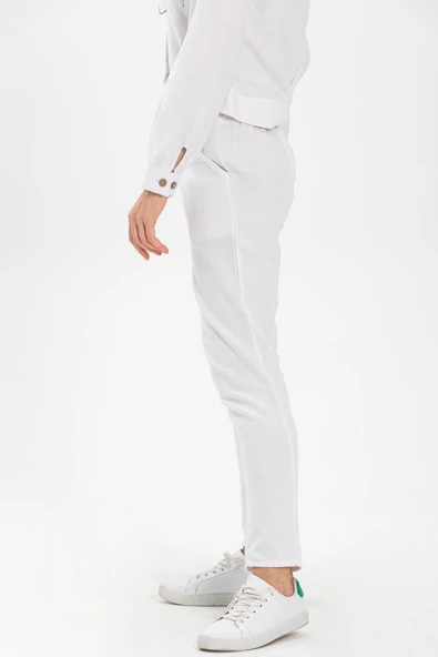 Kemerli Pazen Sonbahar ve Kışlık Pantolon Beyaz Byz 36 Beyaz - 3