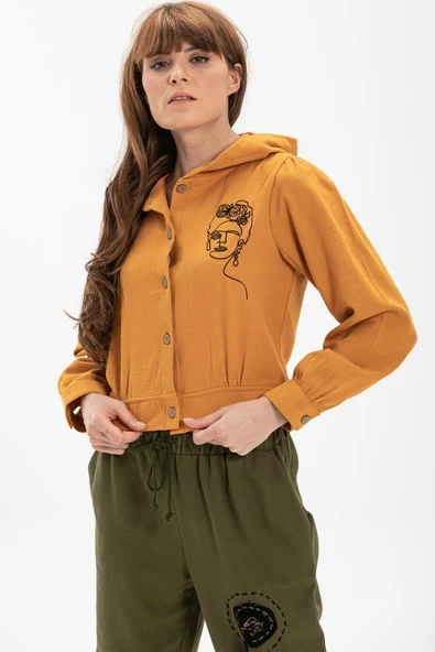 Uzun Kol Hüma Pazen Sonbahar ve Kışlık Bluz Hardal Hrd L Hardal - Resim 3