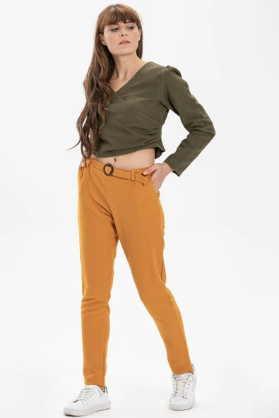 Kemerli Pazen Sonbahar ve Kışlık Pantolon Hardal Hrd 36 Hardal - 3