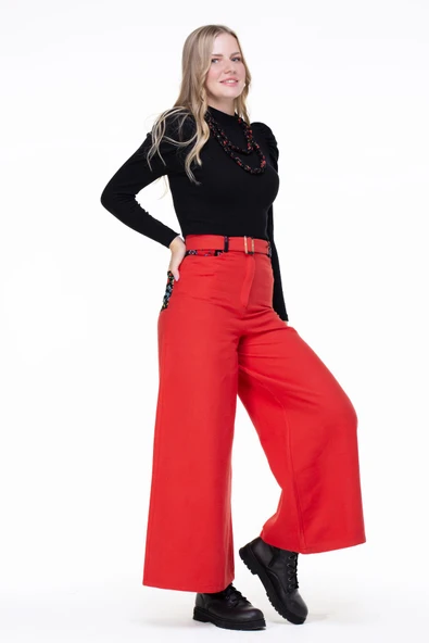 Lale Pazen Sonbahar ve Kışlık Pantolon Kırmızı Krmz L Kırmızı - 6