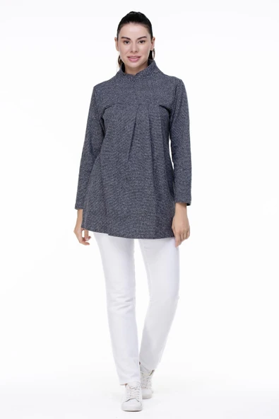 Uzun Kol İnterlok Meryem Sonbahar ve Kışlık Bluz Gri Gri L Gri ürün görseli