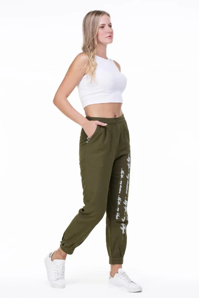 İlkay Baskılı Pazen Sonbahar ve Kışlık Pantolon Haki Hk L Haki - 4