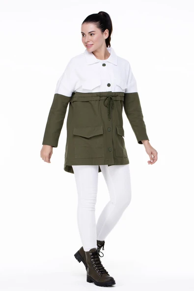 Uzun Kol Pazen Hazal Sonbahar ve Kışlık Ceket Haki Hk L/XL Haki - 4