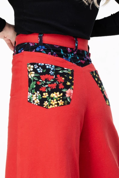 Lale Pazen Sonbahar ve Kışlık Pantolon Kırmızı Krmz L Kırmızı - 4