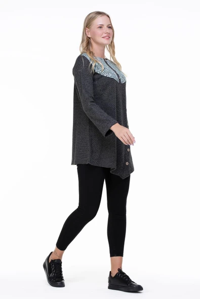 Uzun Kol Adile İnterlok Sonbahar ve Kışlık Tunik Yeşil Ysl L Yeşil - Resim 5