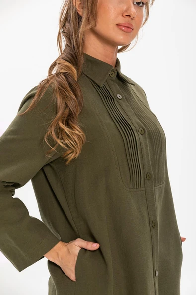 Uzun Kol Nuray Pazen Sonbahar ve Kışlık Tunik Haki Hk 2XL-3XL Haki - 3