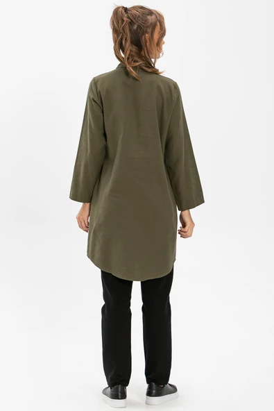 Uzun Kol Nuray Pazen Sonbahar ve Kışlık Tunik Haki Hk 2XL-3XL Haki - 2