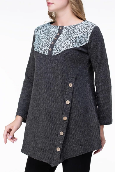 Uzun Kol Adile İnterlok Sonbahar ve Kışlık Tunik Yeşil Ysl L Yeşil - Resim 3