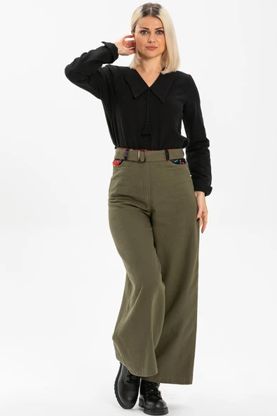 Lale Pazen Sonbahar ve Kışlık Pantolon Haki Hk L Haki - 4