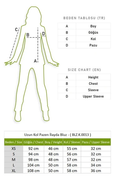 Uzun Kol İlayda Pazen Sonbahar ve Kışlık Bluz Haki Hk L Haki - Resim 5