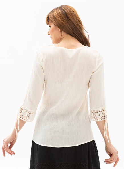 Zehra Şile Bezi Yazlık Bluz Krem Krm S Krem - Resim 3