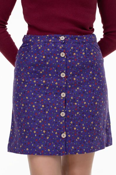 Hande Pazen Kısa Sonbahar ve Kışlık Etek Çıtır Desen Mor Mor - Resim 3