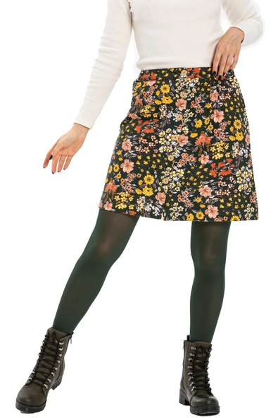 Hande Pazen Kısa Sonbahar ve Kışlık Etek Bahar Desen Yeşil Ysl - Resim 5