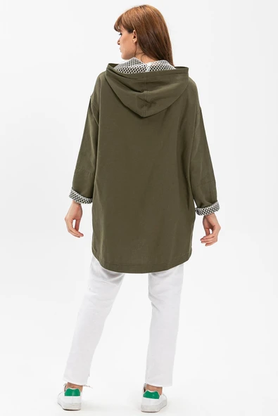 Uzun Kol Kapüşonlu Safari Pazen Sonbahar ve Kışlık Ceket Haki Hk L/XL Haki - 2