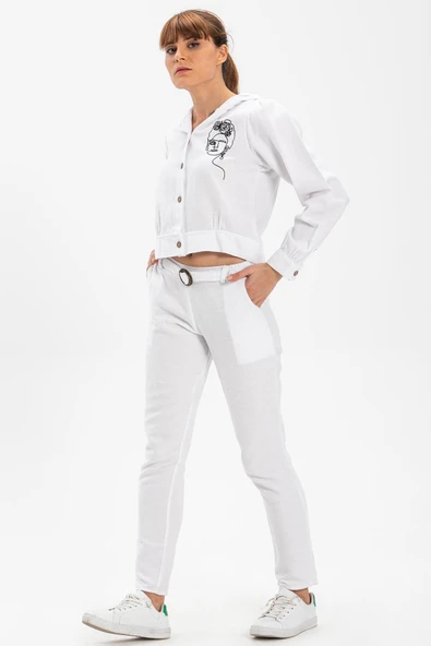 Kemerli Pazen Sonbahar ve Kışlık Pantolon Beyaz Byz 36 Beyaz - 4