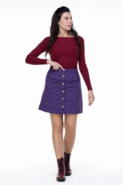 Hande Pazen Kısa Sonbahar ve Kışlık Etek Çıtır Desen Mor Mor ürün görseli