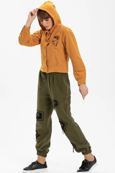 Yamalı Pazen Sonbahar ve Kışlık Pantolon Haki Hk L Haki - 4