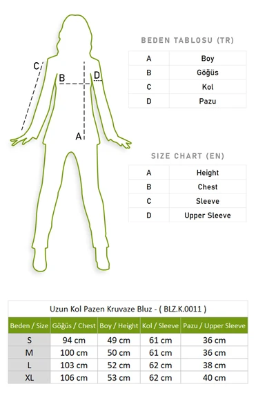 Uzun Kol Kruvaze Pazen Sonbahar ve Kışlık Bluz Beyaz Byz L Beyaz - 4