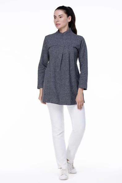 Uzun Kol İnterlok Meryem Sonbahar ve Kışlık Bluz Gri Gri L Gri - Resim 4