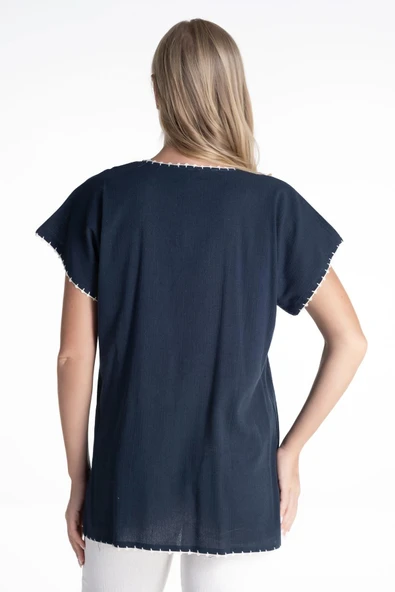 Kısa Kol Şile Bezi Naz Yazlık Bluz Petrol Ptrl M Petrol - Resim 2