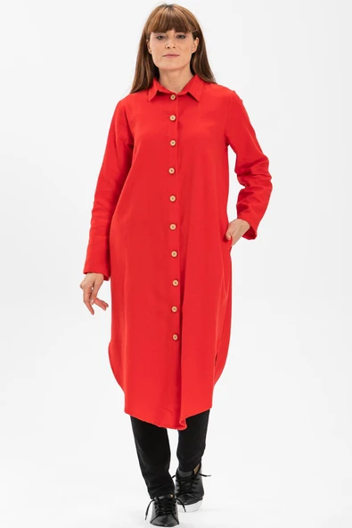 Uzun Kol Merve Pazen Sonbahar ve Kışlık Tunik Kırmızı Krmz 2XL Kırmızı ürün görseli
