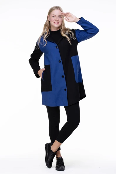 Uzun Kol Kapüşonlu Hayal Baskılı Pazen Sonbahar ve Kışlık Ceket Saks Sks L/XL Saks - 1