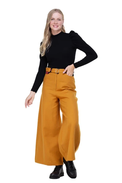 Lale Pazen Sonbahar ve Kışlık Pantolon Hardal Hrd L Hardal - 8