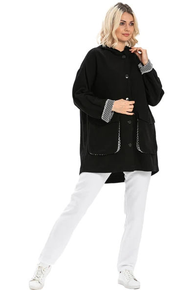 Uzun Kol Kapüşonlu Safari Pazen Sonbahar ve Kışlık Ceket Siyah Syh L/XL Siyah - 6