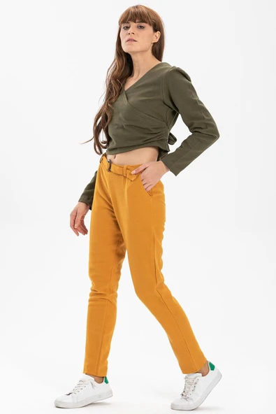 Kemerli Pazen Sonbahar ve Kışlık Pantolon Hardal Hrd 36 Hardal