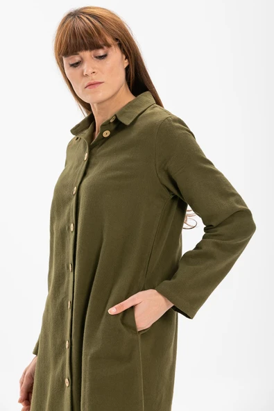 Uzun Kol Merve Pazen Sonbahar ve Kışlık Tunik Haki Hk 2XL Haki - Resim 3