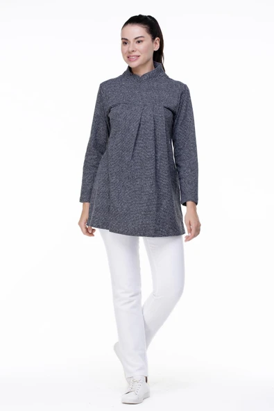 Uzun Kol İnterlok Meryem Sonbahar ve Kışlık Bluz Gri Gri L Gri - Resim 5