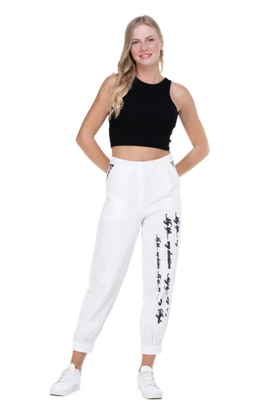 İlkay Baskılı Pazen Sonbahar ve Kışlık Pantolon Beyaz Byz L Beyaz - 10