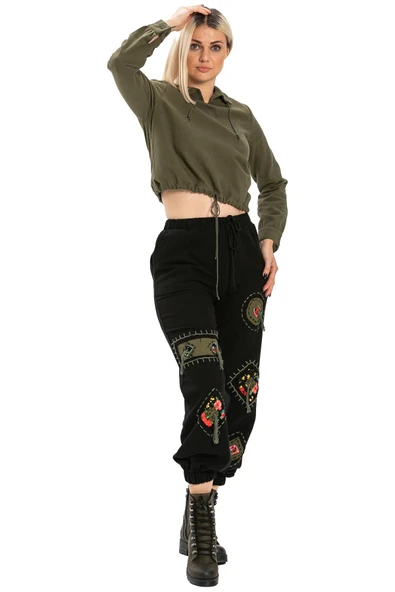 Yamalı Pazen Sonbahar ve Kışlık Pantolon Siyah Syh L Siyah - 6