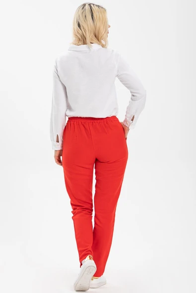 Kemerli Pazen Sonbahar ve Kışlık Pantolon Kırmızı Krmz 36 Kırmızı - 2