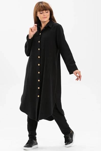 Uzun Kol Merve Pazen Sonbahar ve Kışlık Tunik Siyah Syh 2XL Siyah - Resim 4