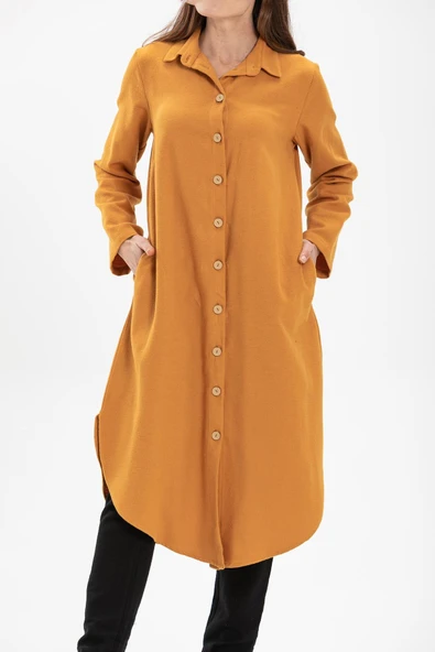 Uzun Kol Merve Pazen Sonbahar ve Kışlık Tunik Hardal Hrd 2XL Hardal - Resim 3